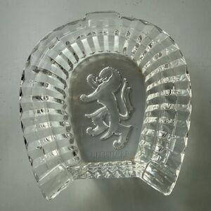 Horseshoe Ash Tray Vintage Lion Rampart Glass Pin Dish 3.75in